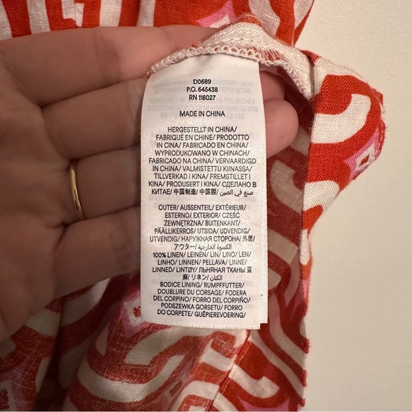 Boden Strappy Linen A-Line Mini Dress in Blood Orange Azure Geo Size 4 - Picture 6 of 6